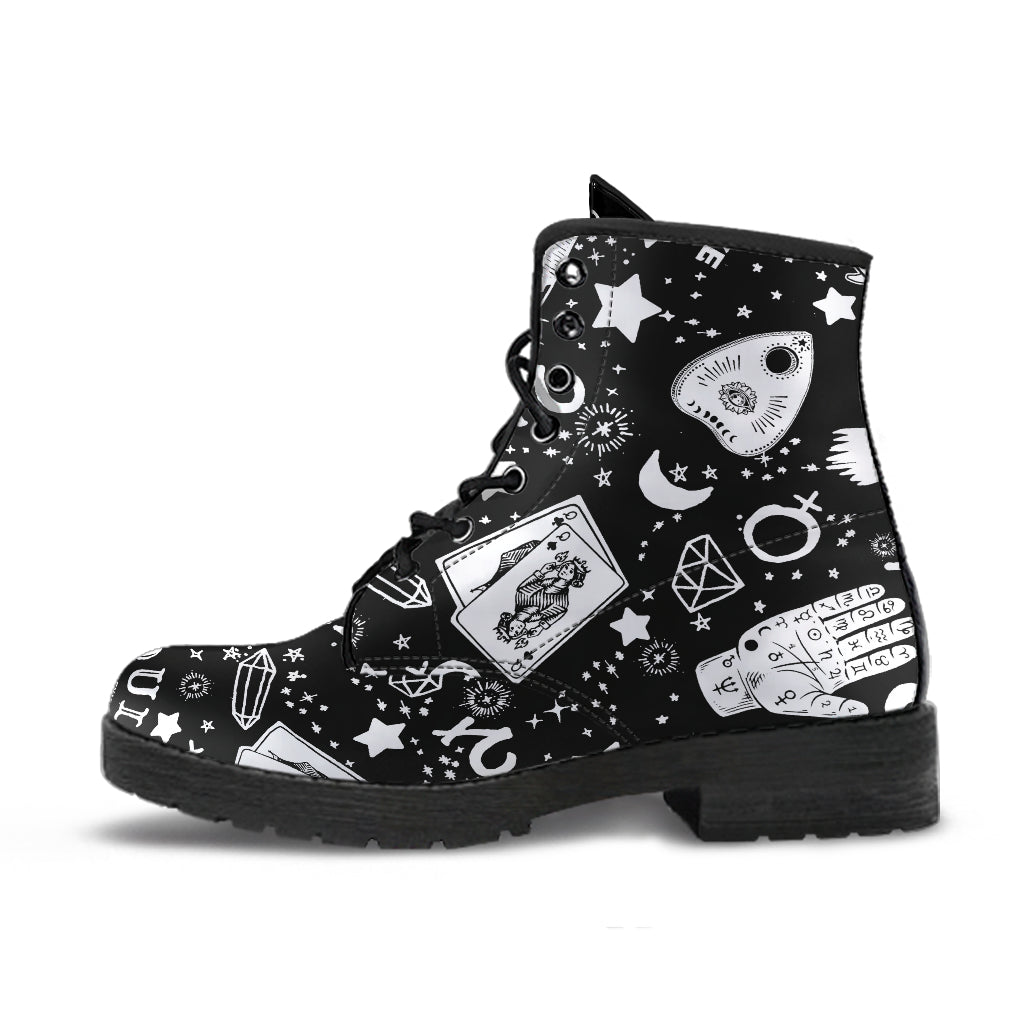 Occult Symbols (Black) Faux Vegan Leather Lace Up Boots