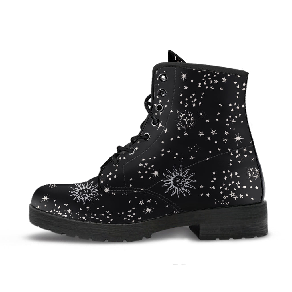 Celestial Sky Faux Vegan Leather Lace Up Boots