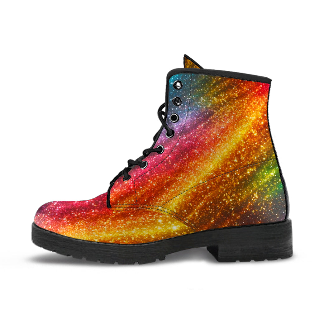 Rainbow Faux Vegan Leather Lace Up Boots