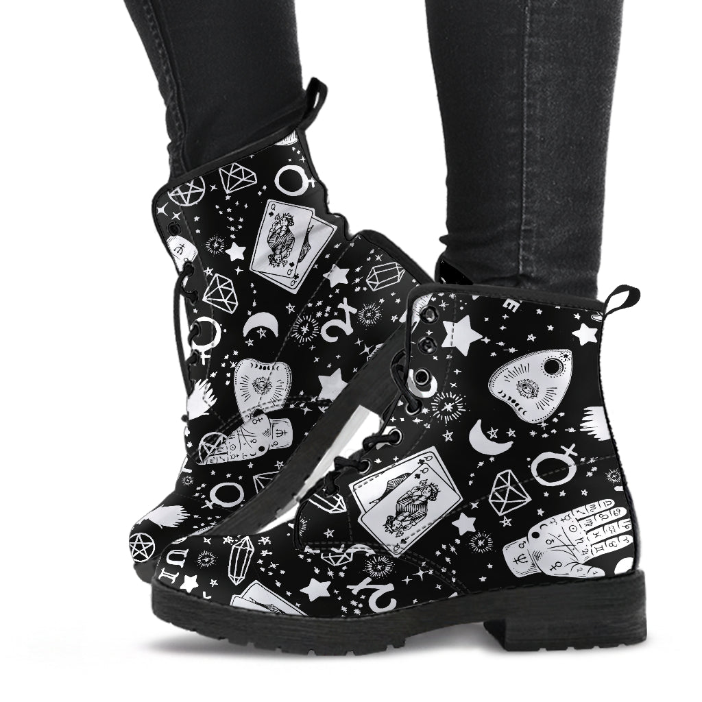 Occult Symbols (Black) Faux Vegan Leather Lace Up Boots