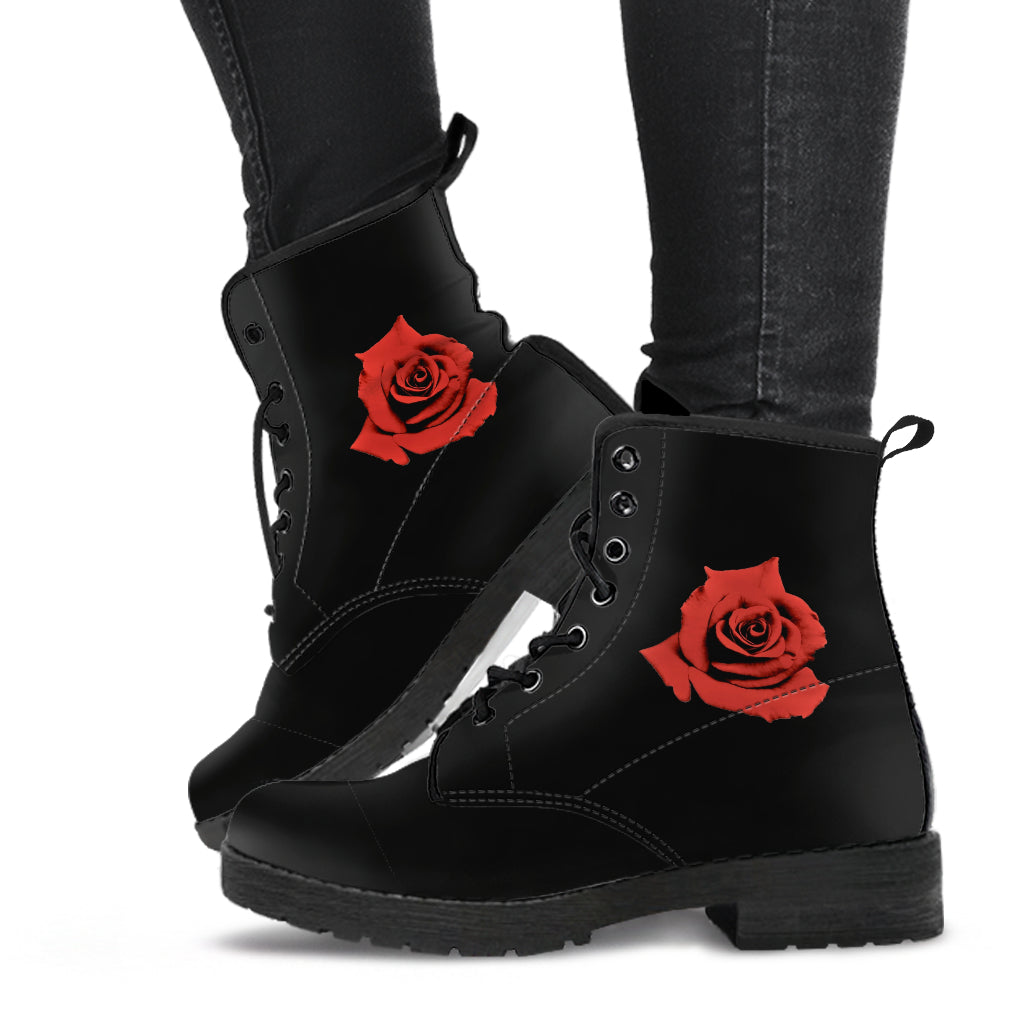 Rose Red Faux Vegan Leather Lace Up Boots