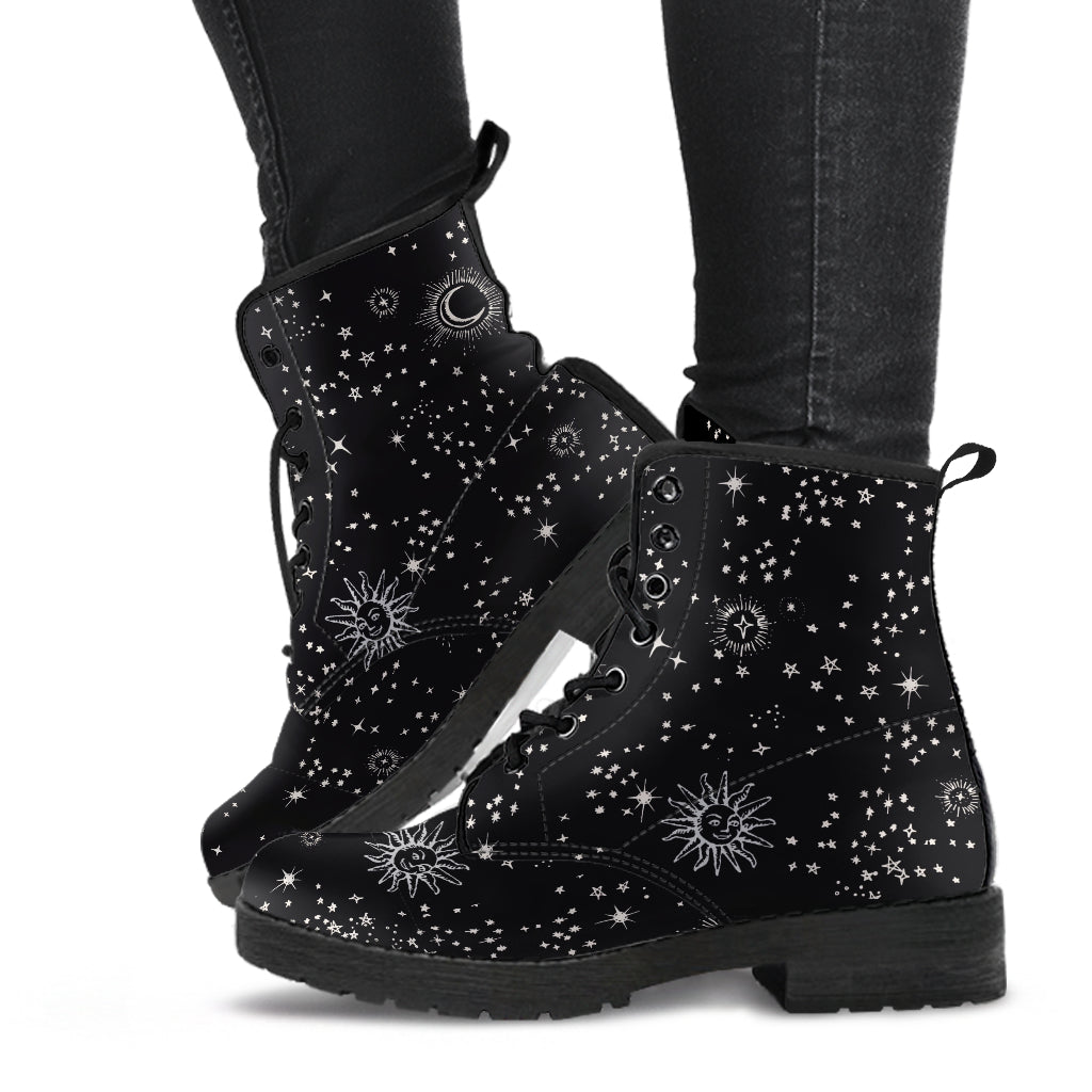 Celestial Sky Faux Vegan Leather Lace Up Boots