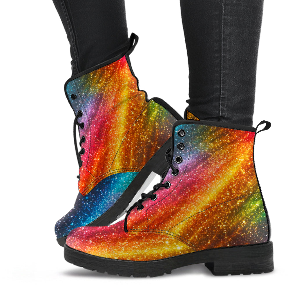 Rainbow Faux Vegan Leather Lace Up Boots