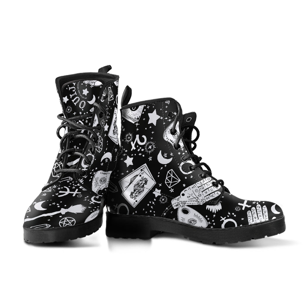 Occult Symbols (Black) Faux Vegan Leather Lace Up Boots