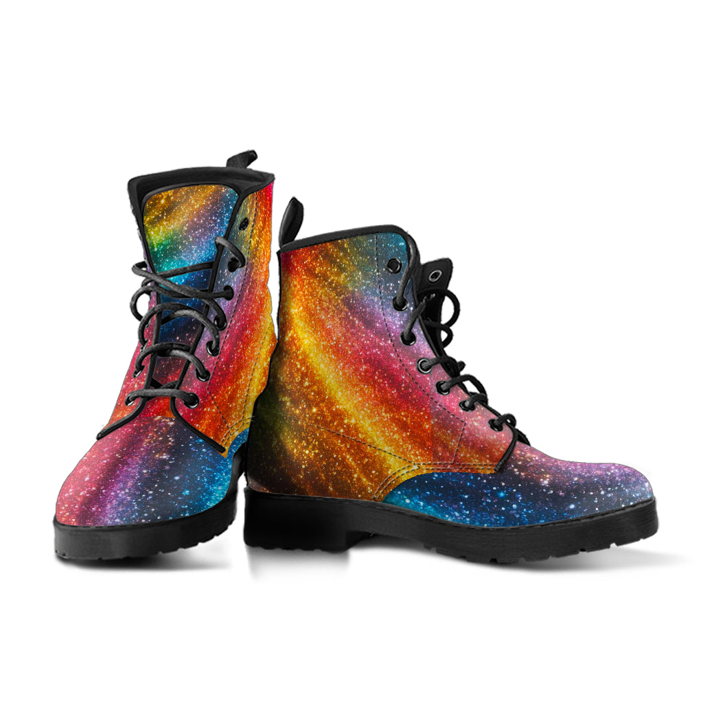 Rainbow Faux Vegan Leather Lace Up Boots