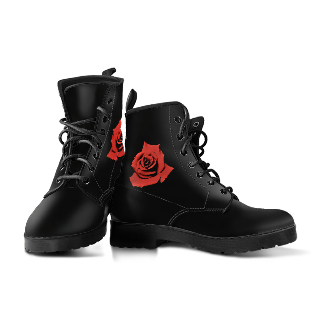 Rose Red Faux Vegan Leather Lace Up Boots