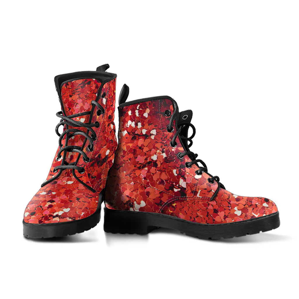 Red "Glitter" Faux Vegan Leather Lace Up Boots