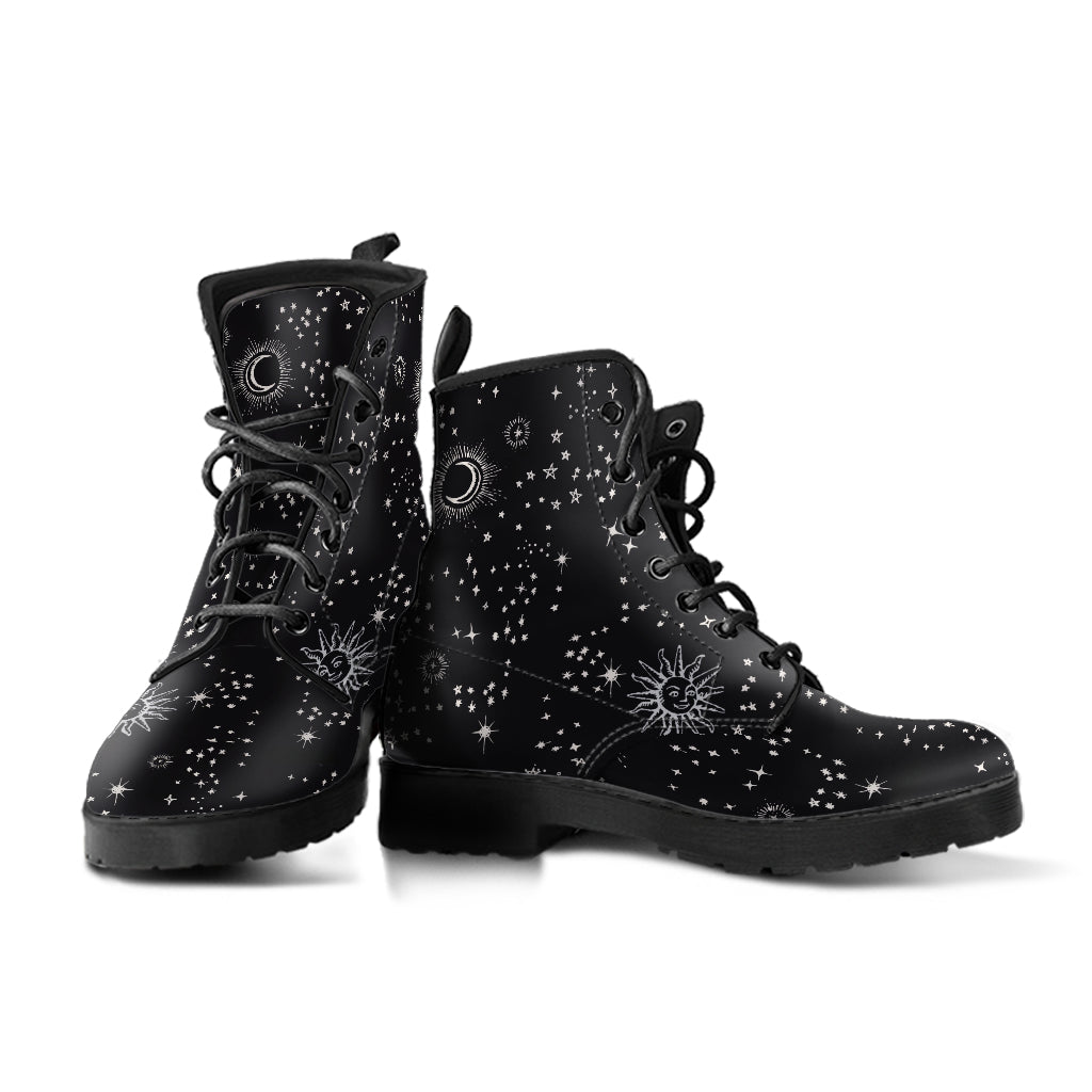 Celestial Sky Faux Vegan Leather Lace Up Boots