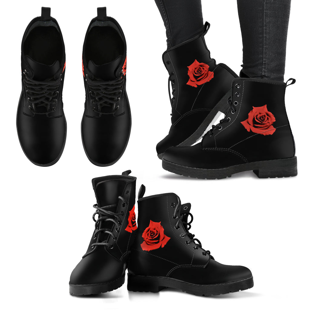 Rose Red Faux Vegan Leather Lace Up Boots