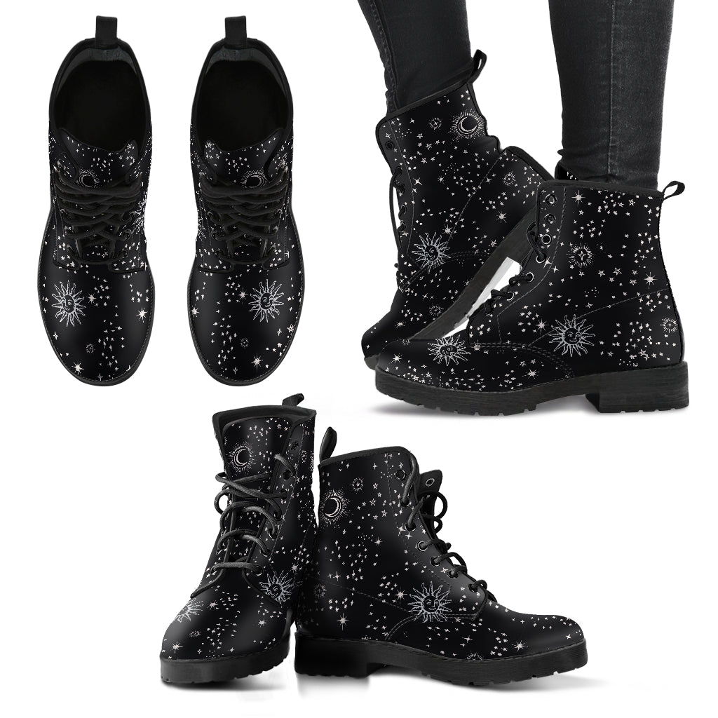 Celestial Sky Faux Vegan Leather Lace Up Boots