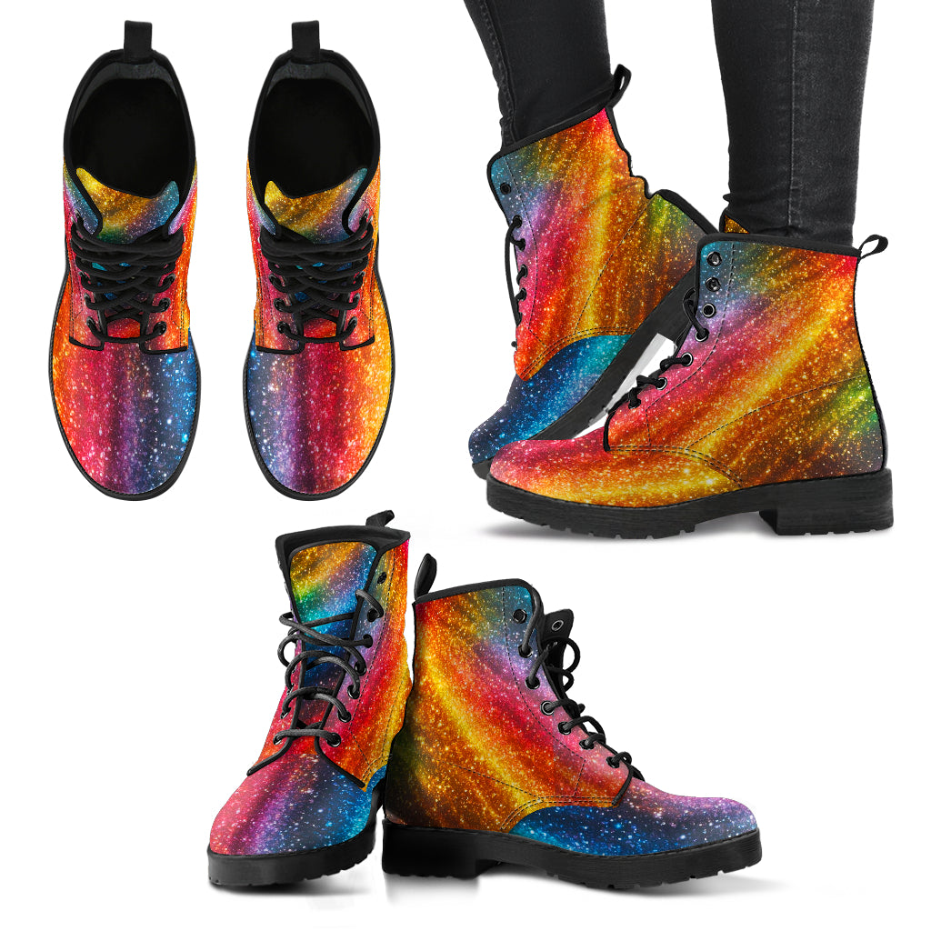 Rainbow Faux Vegan Leather Lace Up Boots