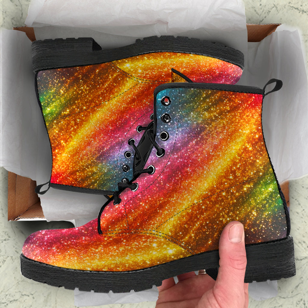 Rainbow Faux Vegan Leather Lace Up Boots