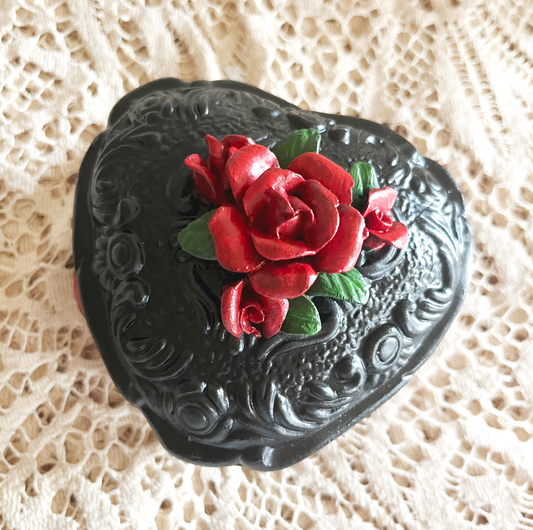 Heart Shaped Goth Style Handpainted Ceramic Box